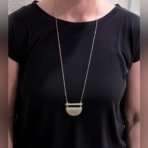 Reversible Gold Pendant Necklace. Green druzy stone and mother of pearl. Unique!